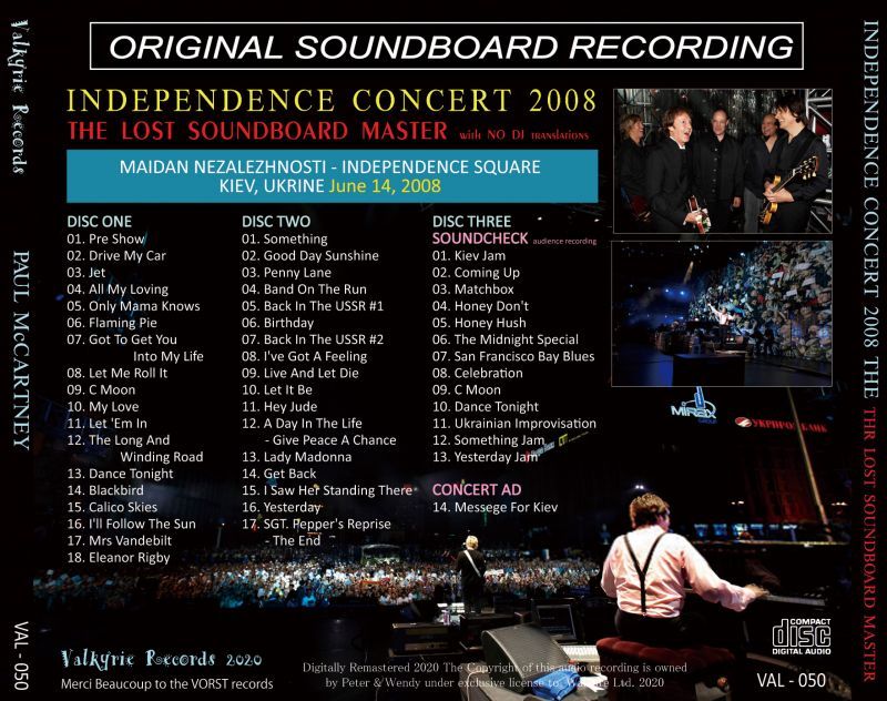 PAUL McCARTNEY 2008 INDEPENDENCE CONCERT THE LOST SOUNDBOARD MASTER 3CD