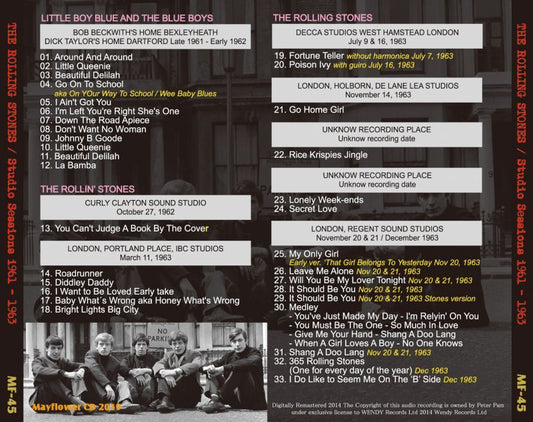 THE ROLLING STONES COMPLETE STUDIO SESSIONS 1961-1963 CD