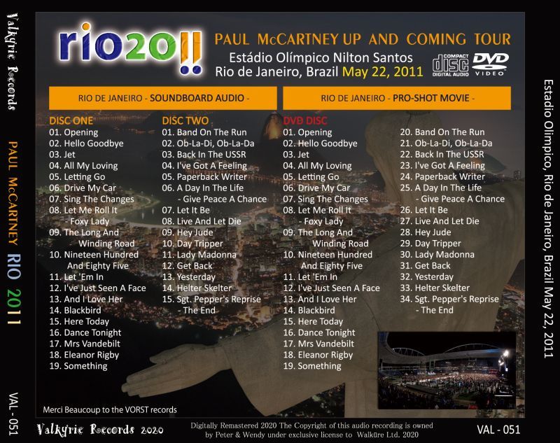 PAUL McCARTNEY 2011 RIO 2 CD 1 DVD Pro-shot Video Rio de Janeiro Brazil