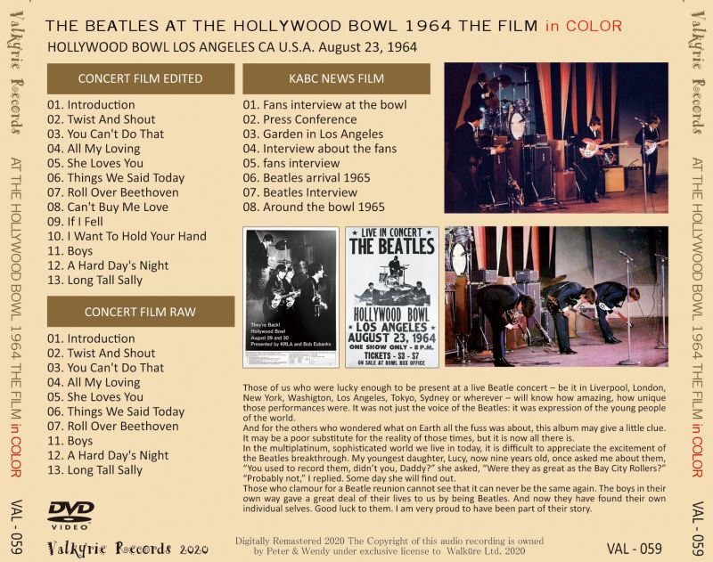 THE BEATLES AT THE HOLLYWOOD BOWL 1964 THE FILM in COLOR DVD