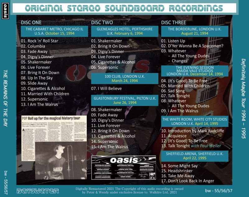 OASIS 1994 THE REMAINS OF THE DAY 3CD