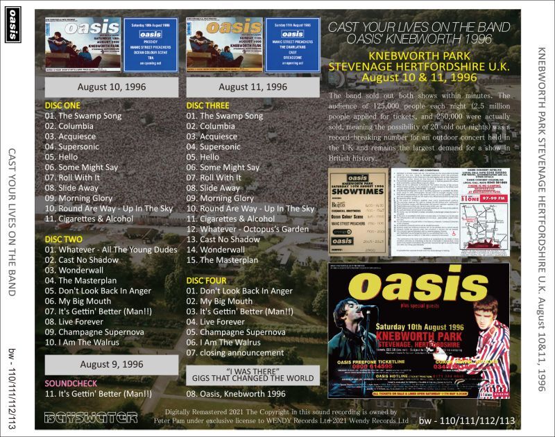 OASIS / CAST YOUR LIVES ON THE BAND 1996 KNEBWORTH (4CD )