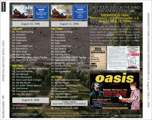 OASIS / CAST YOUR LIVES ON THE BAND 1996 KNEBWORTH (4CD )