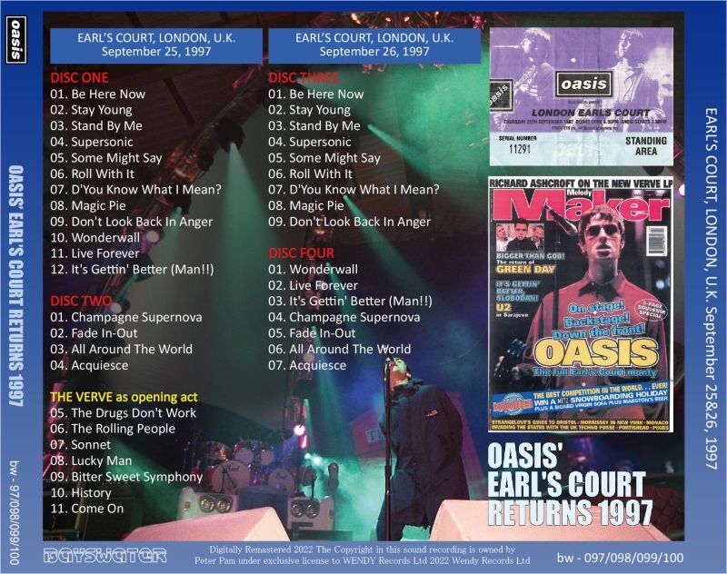 OASIS / OASIS' EARL'S COURT RETURNS 1997 (6CD) – WORLD MUSIC LOVER