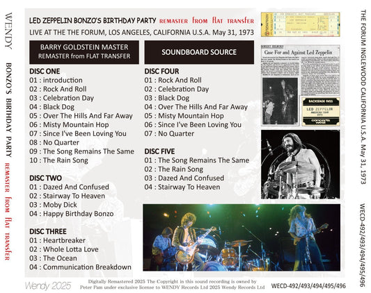 LED ZEPPELIN / 1973 BONZO'S BIRTHDAY PARTY remasterizado a partir de transferencia plana (5 CD)