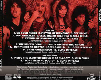 W.A.S.P. / 1986 BROADCASTS Soundboard + PRO shot (1CDR+1DVDR)