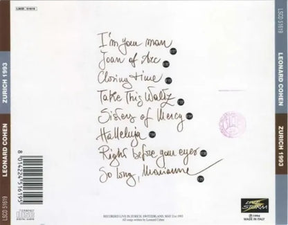LEONARD COHEN / Zurich 1993 (1CD)