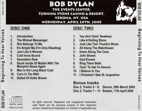 BOB DYLAN / BEGINNING TO HEAR VOICES (2CDR)