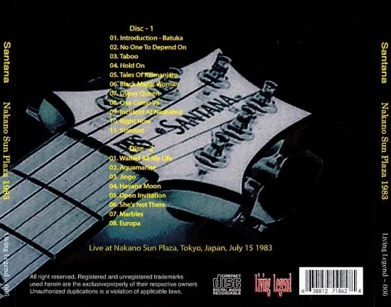 SANTANA / Nakano Sun Plaza 1983 STEREO SOUNDBOARD (2CD)