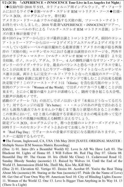 U2 / e+i 2018 USA (SAN JOSÉ, LAS VEGAS, LOS ÁNGELES) 6 títulos (12 CD)