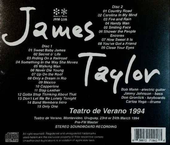 James Taylor / Teatro de Verano 1994 STEREO SOUNDBOARD (2CDR)