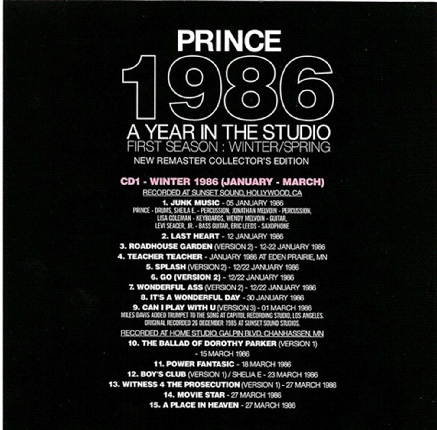 Prince A Year In The Studio First Season Winter Spring 1986 2CD