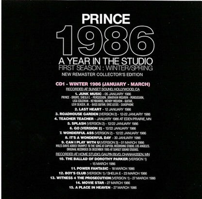 Prince A Year In The Studio First Season Winter Spring 1986 2CD