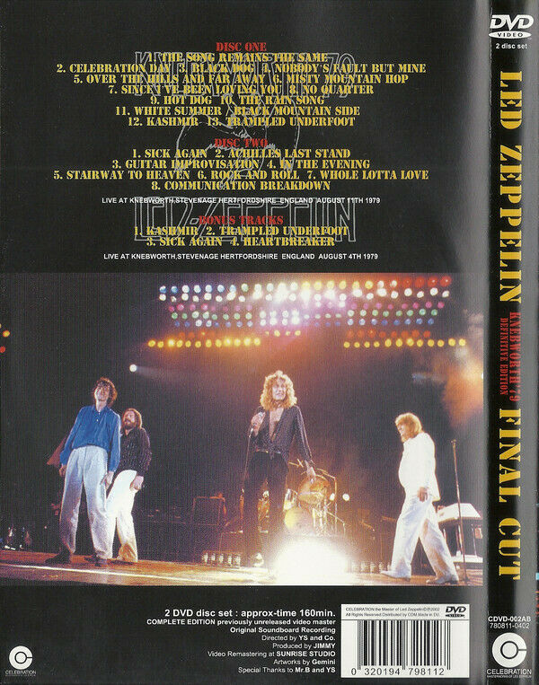 Led Zeppelin Knebworth 1979 Final Cut Definitive Edition DVD 2 Discs 25 Tracks