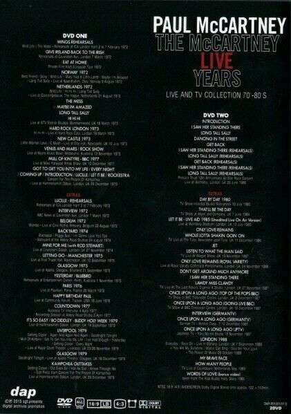 Paul McCartney The McCartney Live Years Digital Archives Promotion DVD 2 Discs