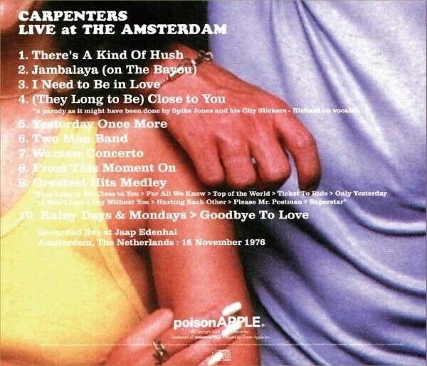 Carpenters Live At The Amsterdam 1976 CD 1 Disc 10 Tracks PoisonAPPLE Music Pops