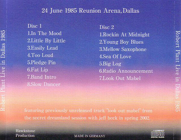 Robert Plant Live In Dallas 1985 Texas USA CD 2 Discs 15 Tracks Music Hard Rock