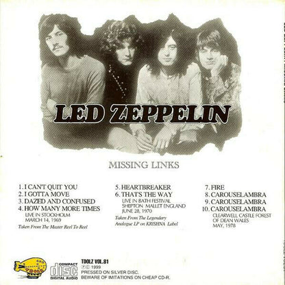 Led Zeppelin Missing Links Tdolz 81 1969 1970 1978 CD 1 Disc 10 Tracks Hard Rock