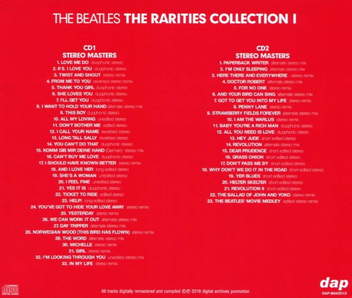 The Beatles The Rarities Collection I 2019 CD 2 Discs 56 Tracks Music Rock F/S
