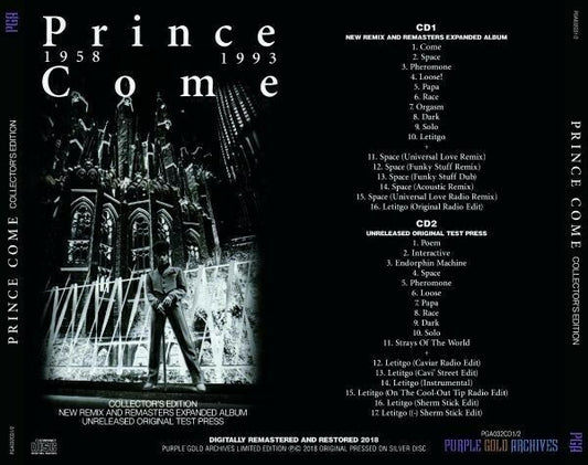 Prince Come Collector's Edition 2CD 1958-1993 Remix And Remasters Expanded Album