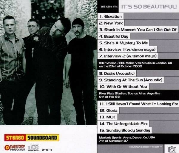 U2 It's So Beautiful CD 1 Disc 15 Tracks Darkside Production Music Rock Pops F/S