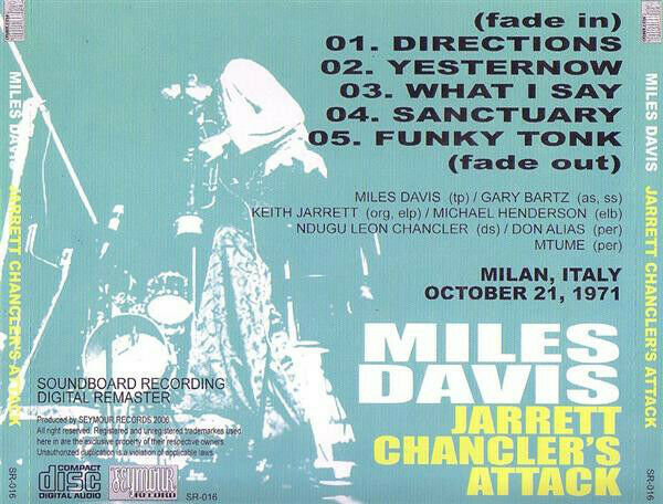 Miles Davis Jarrett Chancler's Attack 1971 Milan CD 1 Disc 5 Tracks Music Jazz