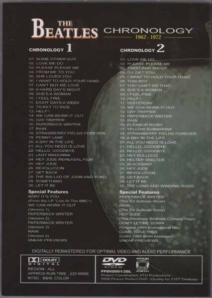 The Beatles Chronology 1&2 1962-1972 DVD 2 Discs Set 60 Tracks Music Rock Pops