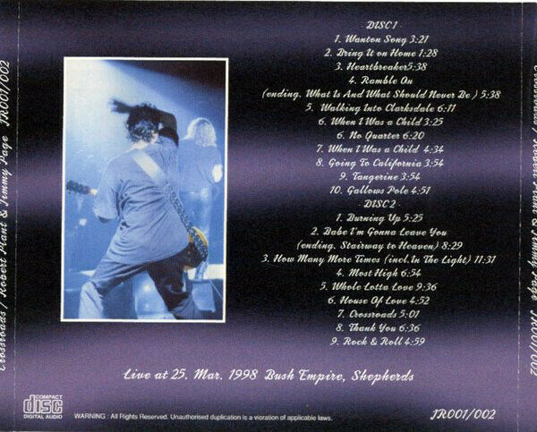 Jimmy Page Robert Plant Crossroads Bush Empire 1998 CD 2 Discs 19 Tracks Music