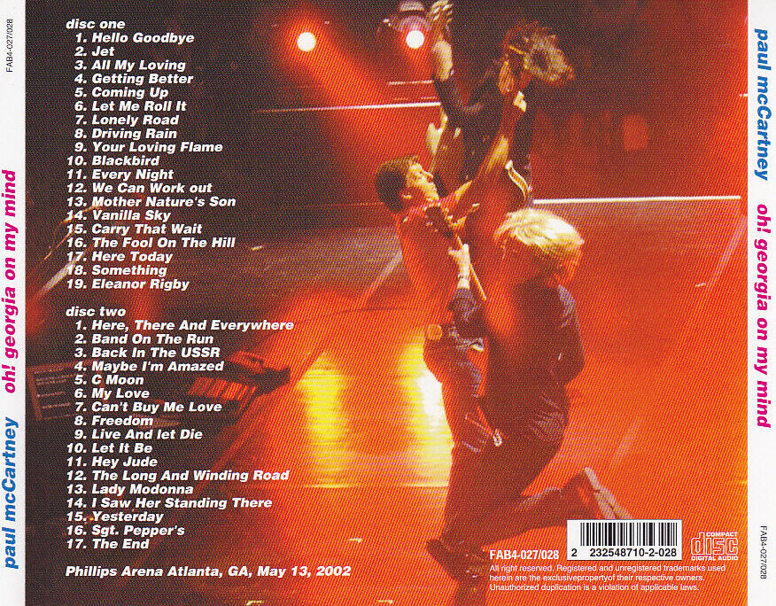 Paul McCartney Oh! Georgia on my mind 2002 Atlanta May 13th CD 2 Discs Case F/S