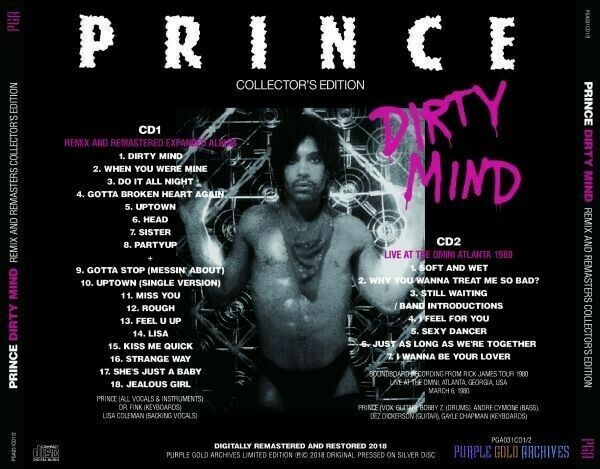Prince Dirty Mind Collector's Edition Remix And Remaster 2CD PGA