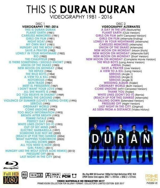 Duran Duran This Is Videography 1981-2016 Blu-ray 2BDR Primevision