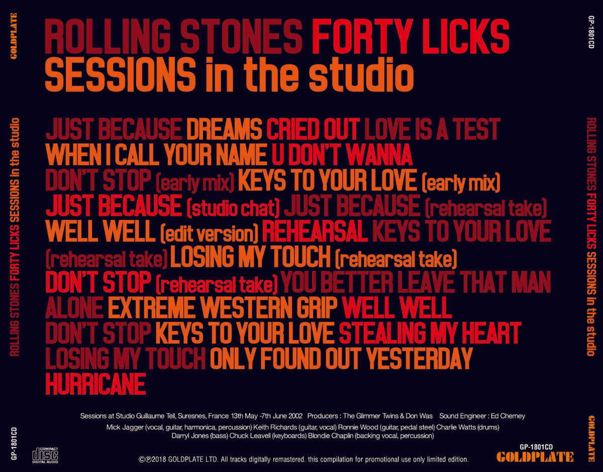 The Rolling Stones Forty Licks Sessions In The Studio Guillaume Tell CD 1 Disc