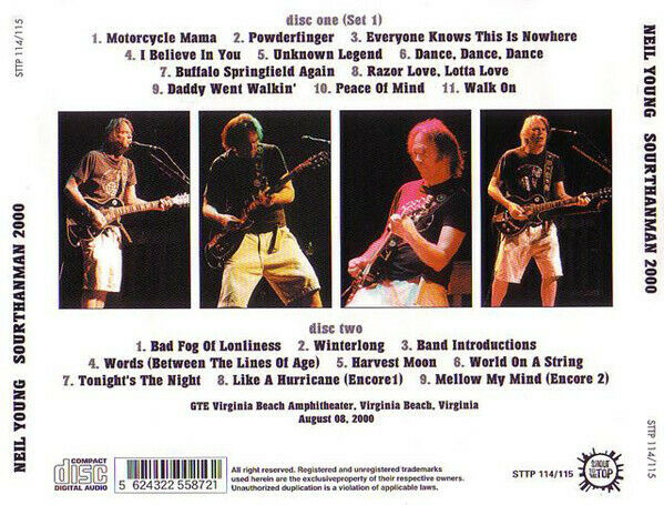 Neil Young Sourthanman 2000 Virginia Beach CD 2 Discs 20 Tracks Music Rock Pops
