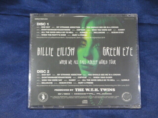 Billie Eilish Green Eye When We All Fall Asleep World Tour CD 2 Discs Rock Music