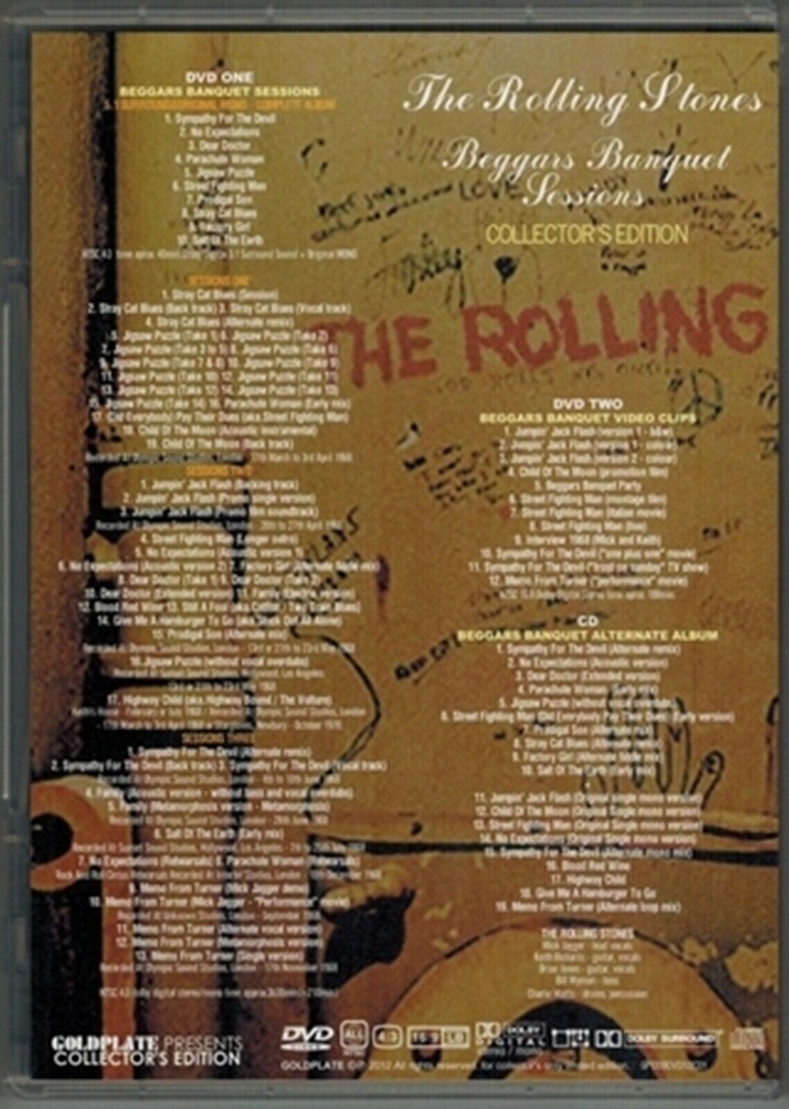 The Rolling Stones Beggars Banquet Sessions Goldplate 1CD 2DVD Set