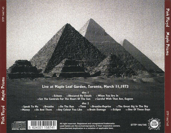 Pink Floyd Maple Prisms 1973 March 11 Toronto CD 2 Discs 17 Tracks Music Rock