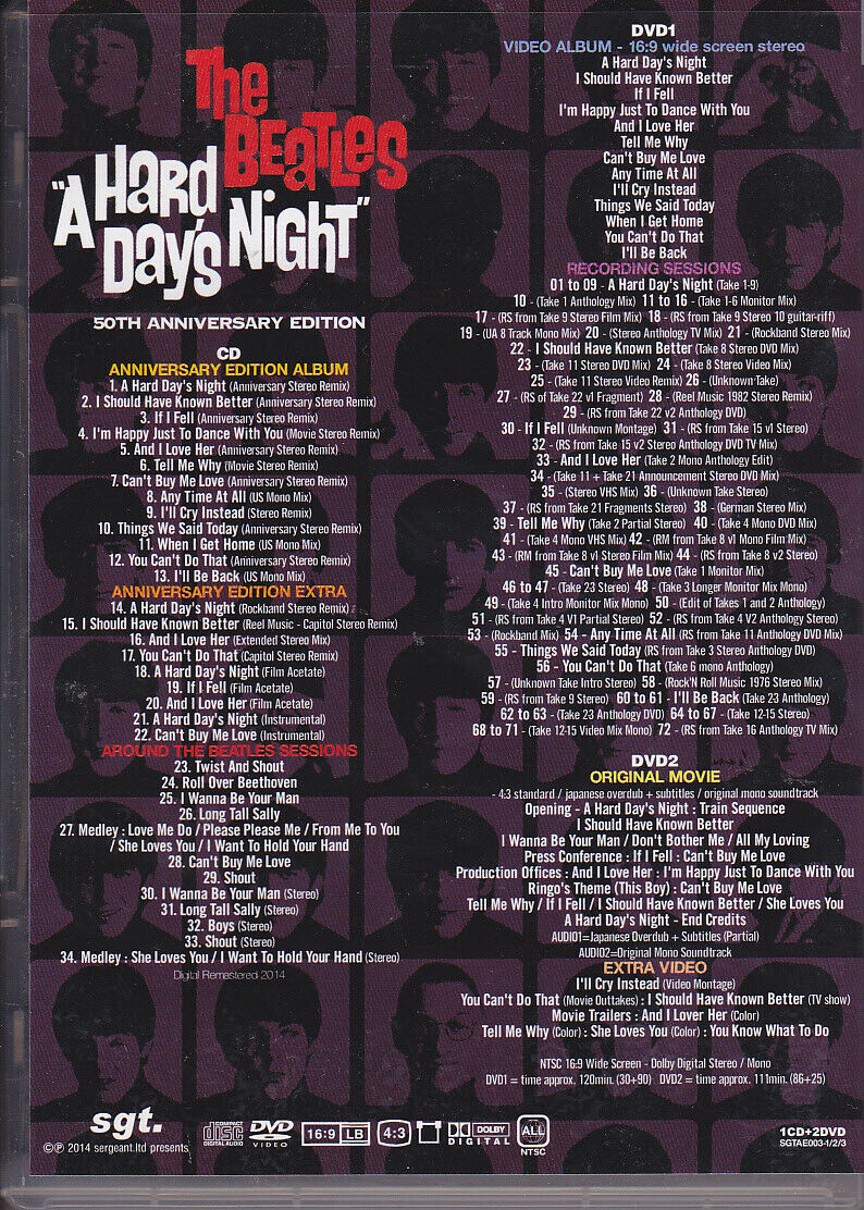 THE BEATLES / A HARD DAYS NIGHT 50TH ANNIVERSARY EDITION 1CDR 2DVDR