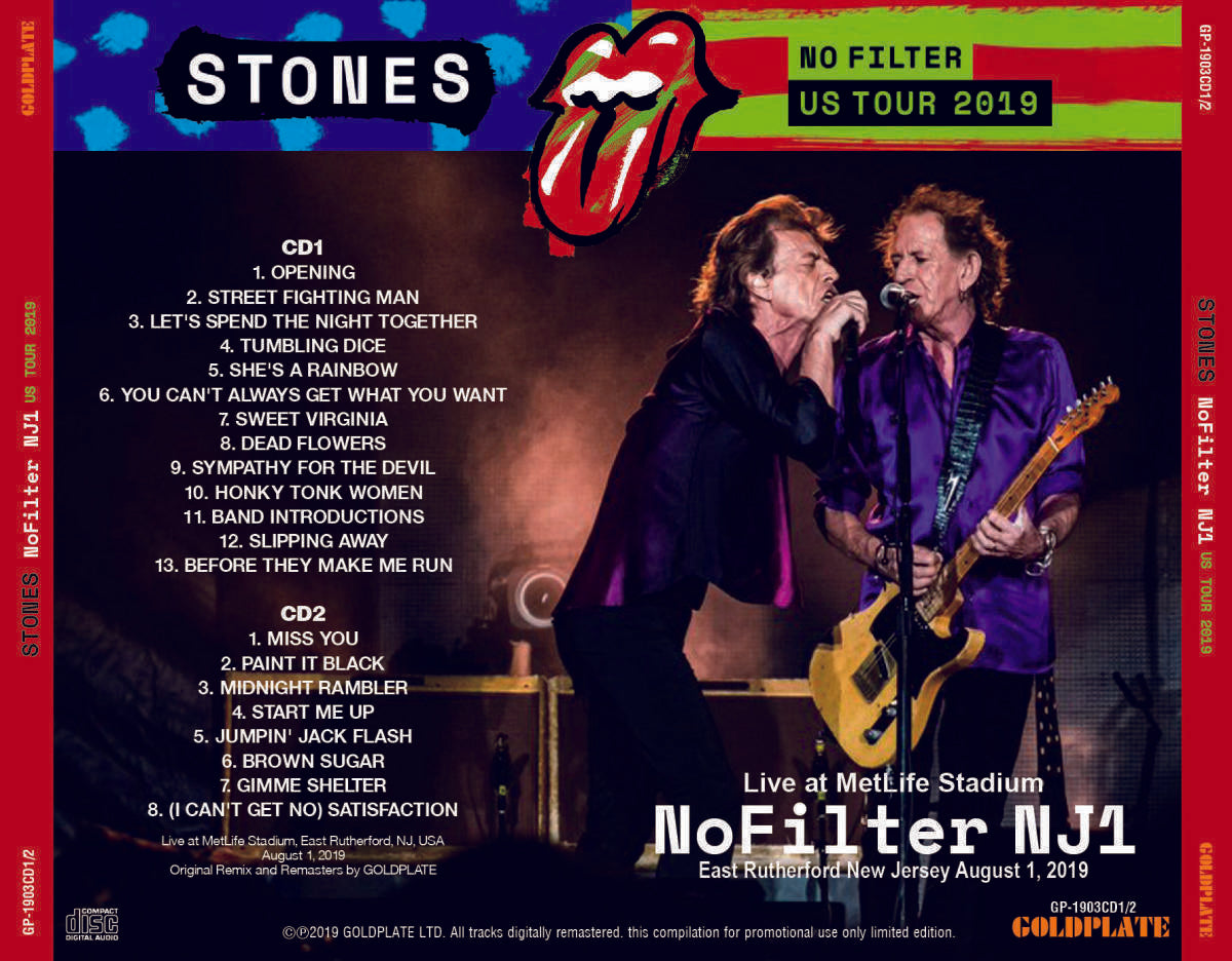 The Rolling Stones No Filter Us Tour August 1 2019 New Jersey CD 2 Discs Set F/S