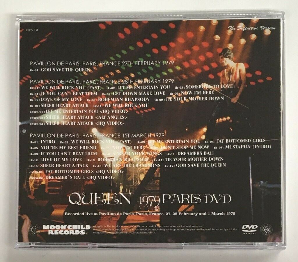 Queen 1979 Paris DVD Definitive Version 1 Disc Live At France Moonchild Records