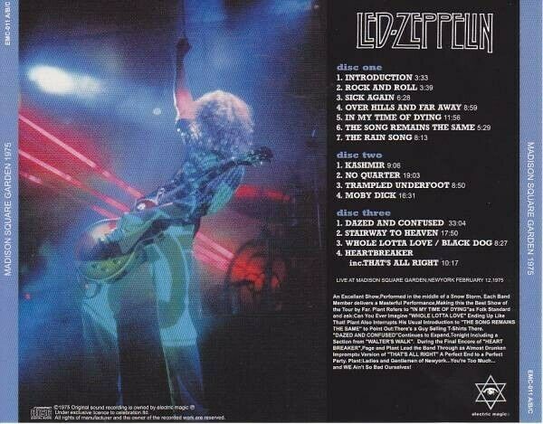 Led Zeppelin That's All Right New York MSG 1975 CD 3 Discs 15 Tracks Hard Rock