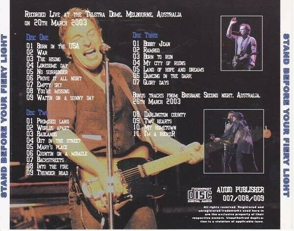 Bruce Springsteen Stand Before Your Fiery Light 2003 CD 3 Discs 29 Tracks Music