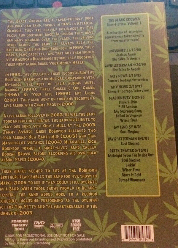 The Black Crowes Non Fiction Volume 1 DVD 1Disc 18 Tracks Digipack Music Rock