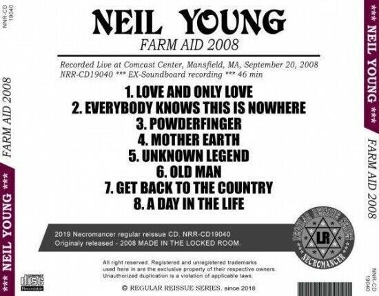 Neil Young FARM AID 2008 Comcast Center Mansfield MA CD 1 Discs Case