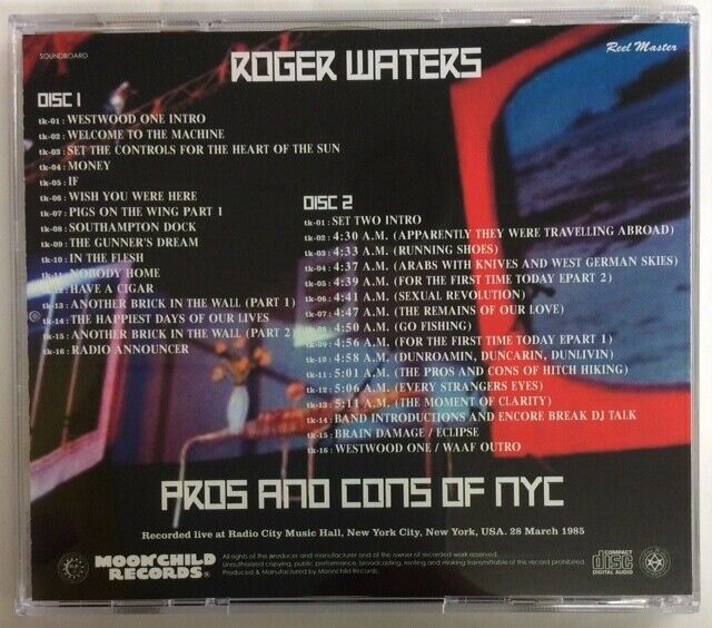 Roger Waters Pros And Cons Of NYC 1985 CD 2 Discs 32 Tracks Moonchild Records
