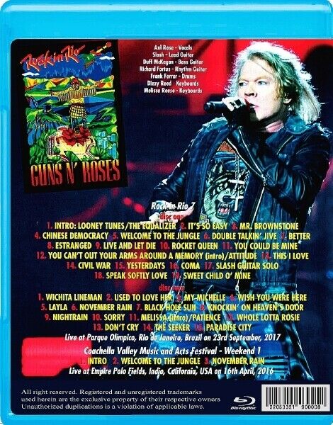 Guns N' Roses Rock In Rio 2017 Parque Olimpico Blu-ray 2 Discs 33 Tracks Music