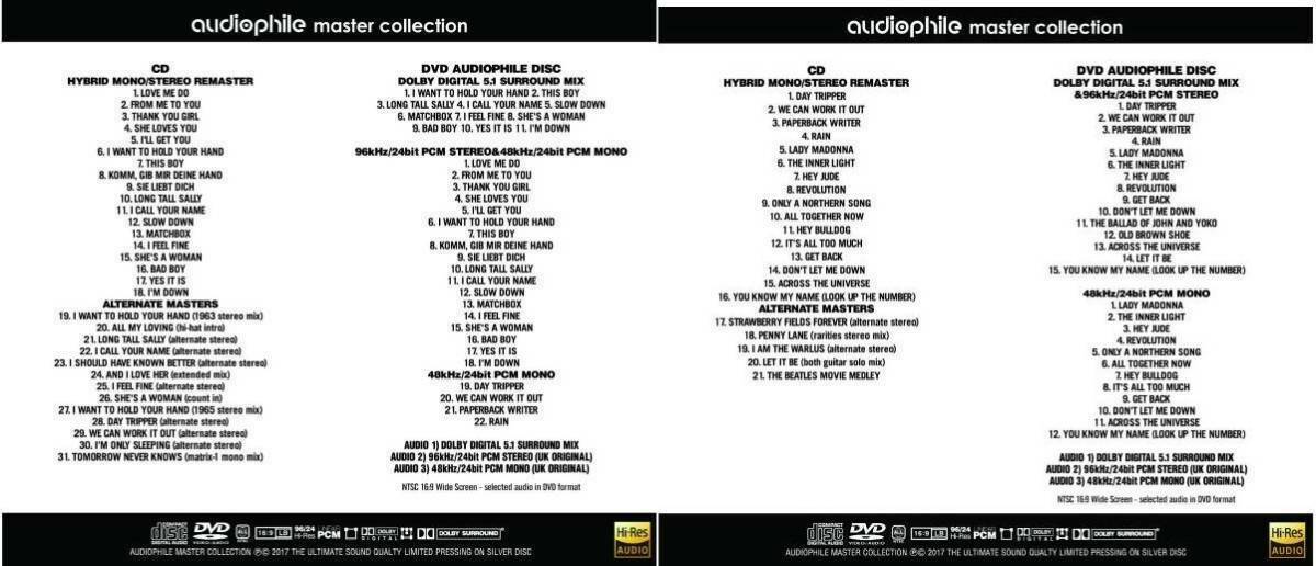 The Beatles Audiophile Past Masters Vol 1&2 2 CD 2 DVD Set Hybrid Remaster Music