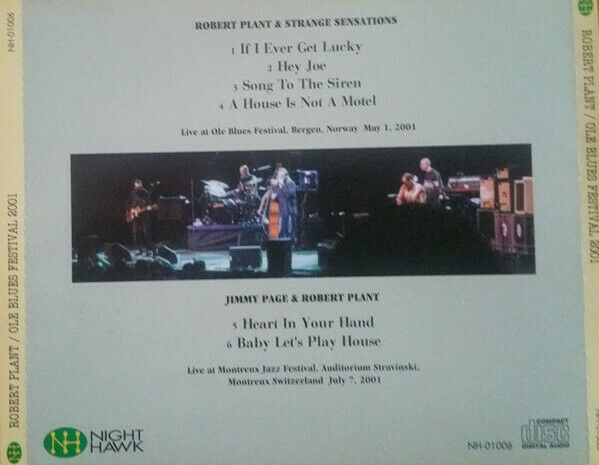 Robert Plant Ole Blues Festival 2001 Norway CD 1 Disc 6 Tracks Music Hard Rock