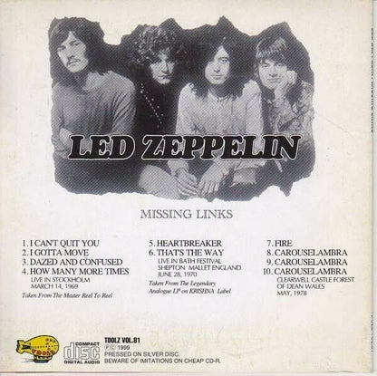 Led Zeppelin Missing Links Tdolz 81 1969 1970 1978 CD 1 Disc 10 Tracks Hard Rock