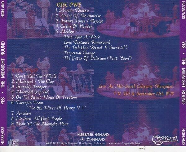 Yes The Midnight Round 1978 Memphis CD 2 Discs 14 Tracks Progressive Rock