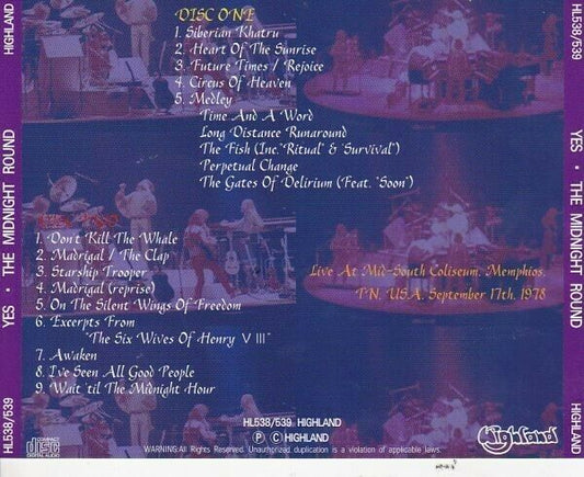 Yes The Midnight Round 1978 Memphis CD 2 Discs 14 Tracks Progressive Rock